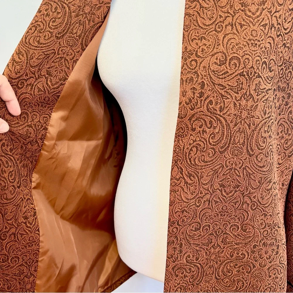 Drapers And Damons Rust Orange Floral Paisley Open Front Blazer Jacket Size 14 - Picture 4 of 12